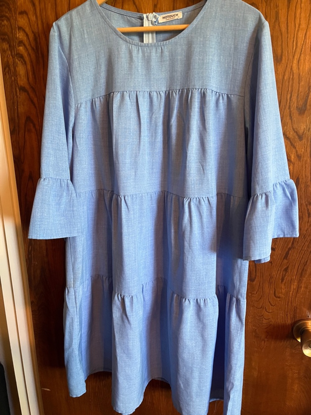 Hotouch Light Blue Tiered Casual Dress with Bell Sleeves